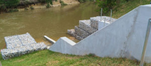 Gabion wall and stairs at Mercer Park Drainage Improvements
