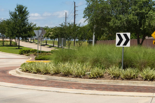 Roundabout with landscaping at Lexington Blvd & Oxbow Dr.