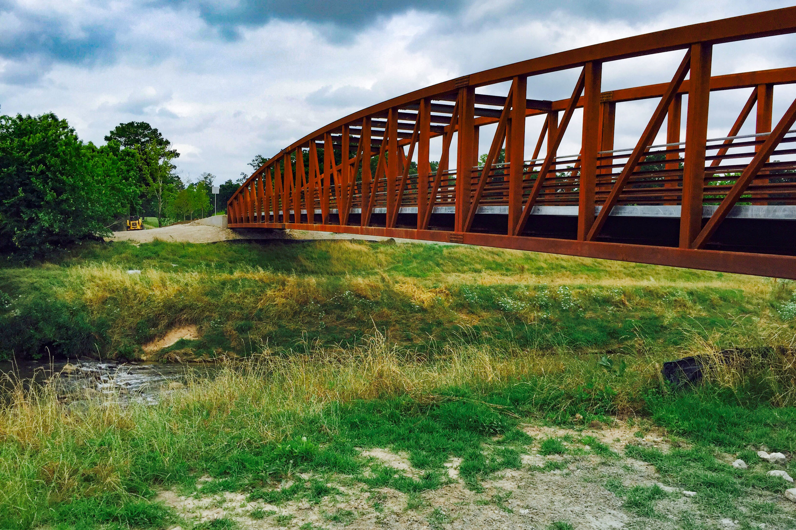 Red Pedestrian Bridge at White Oak Bayou Hike and Bike Trail