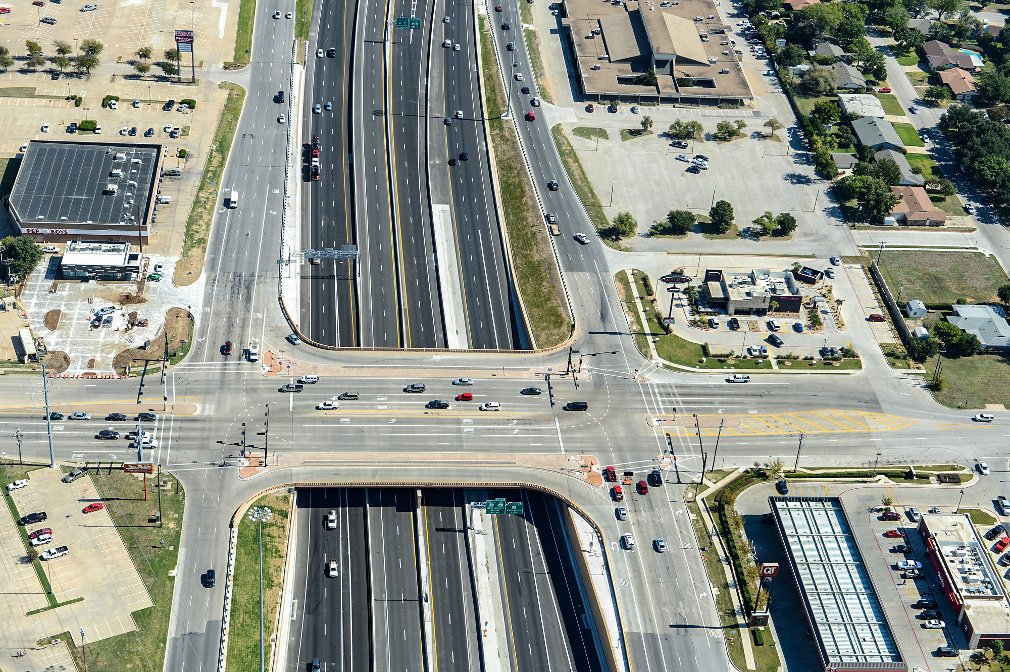 Aerial view of bridge intersection