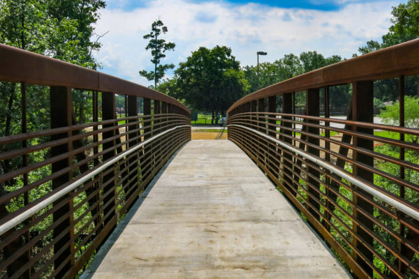 Pedestrian bridge to park area