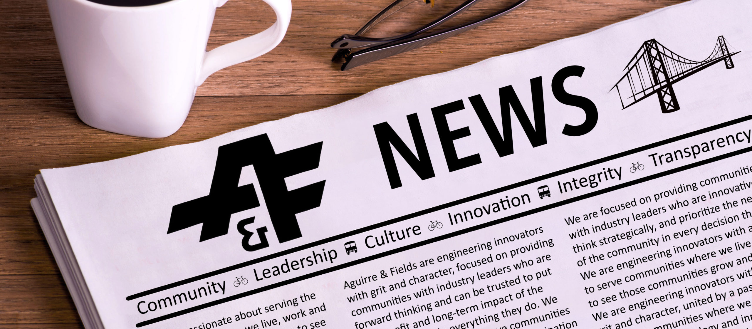 newspaper with coffee cup and eye glasses on table