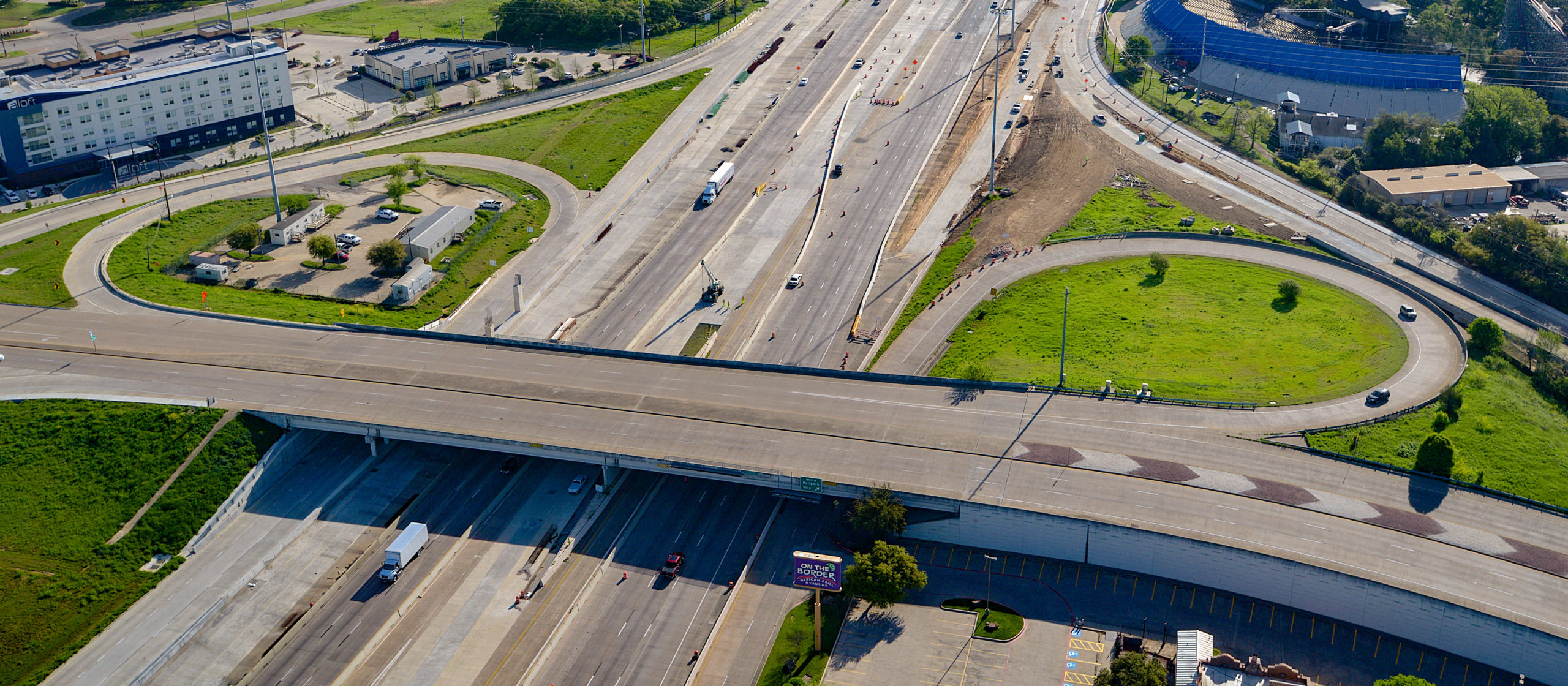 Aerial view of highway turnarounds