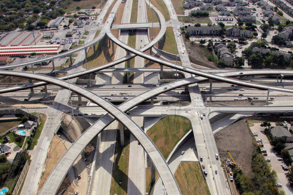 Aerial of multi-layered bridges