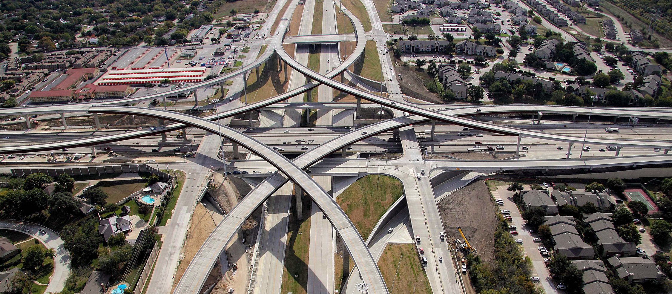 Aerial of multi-layered bridges