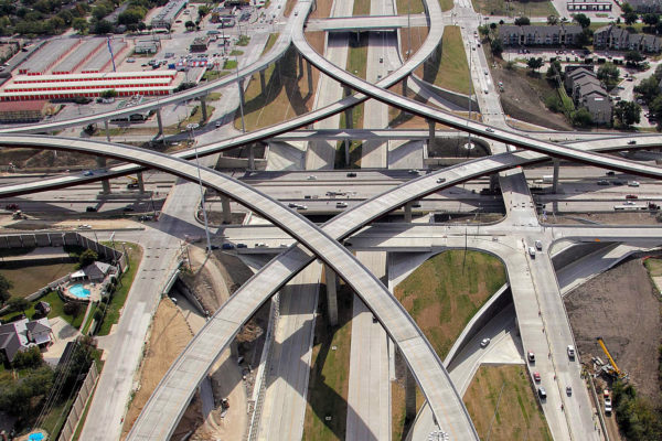 Aerial of multi-layered bridges